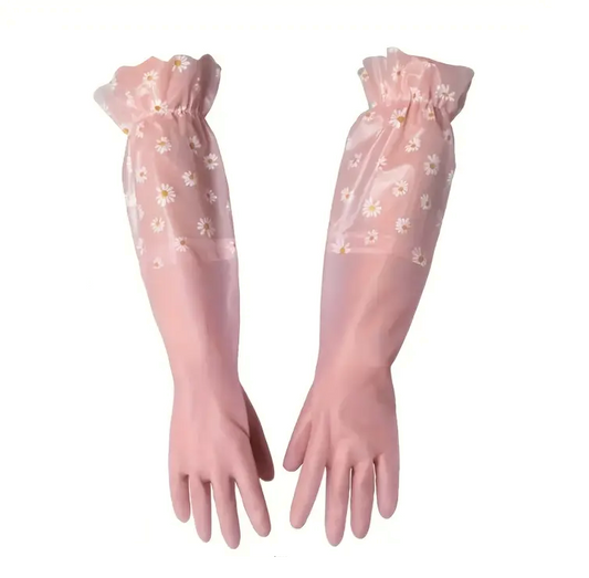 Gants roses avec des fleurs